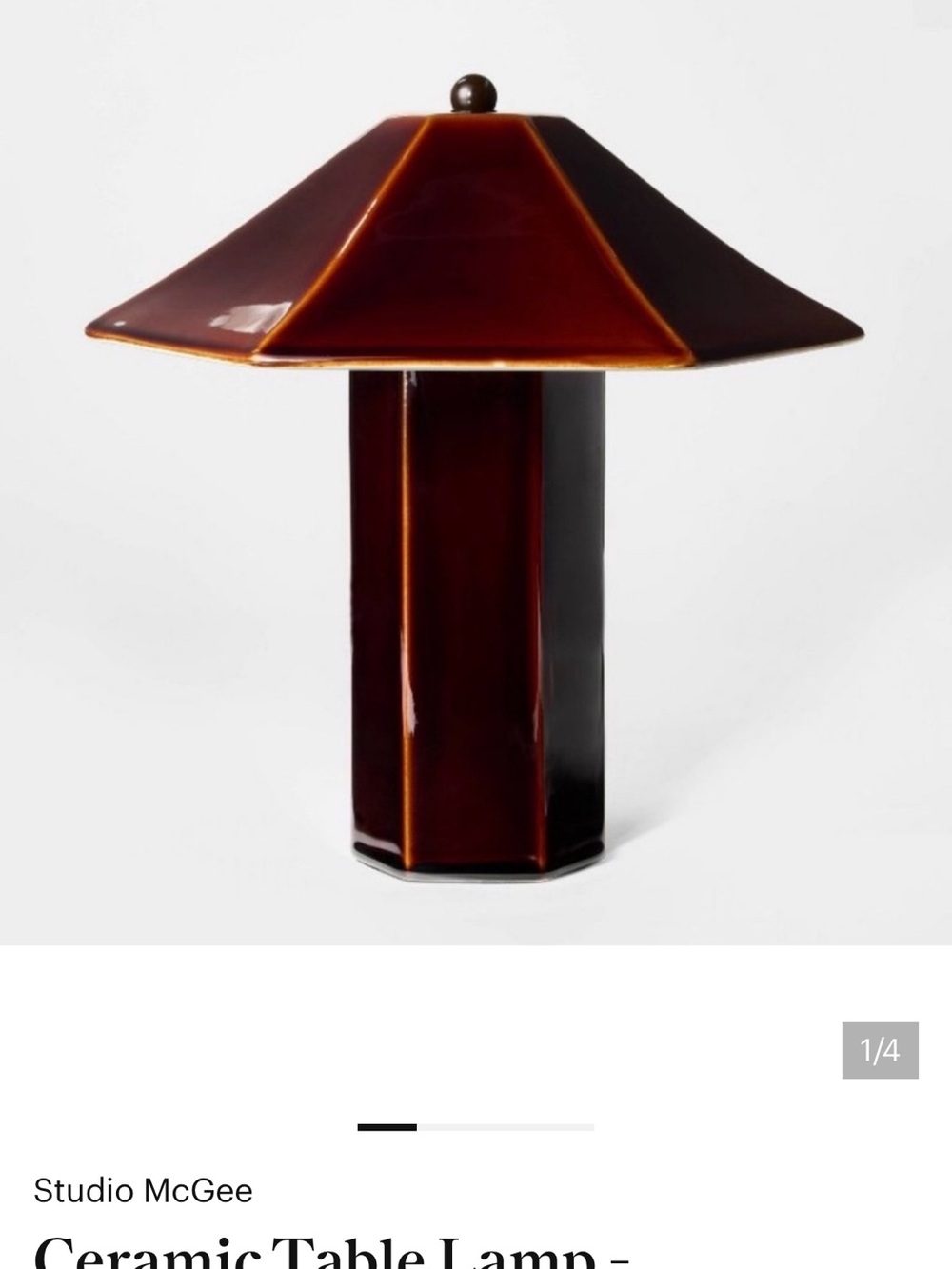 Studio McGee Glossy Dark Brown Ceramic Pagoda Table Lamp
